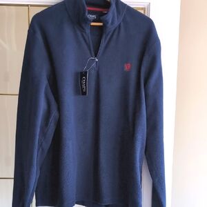 Chaps Blue Zip Up Sweater with Shawl Collar